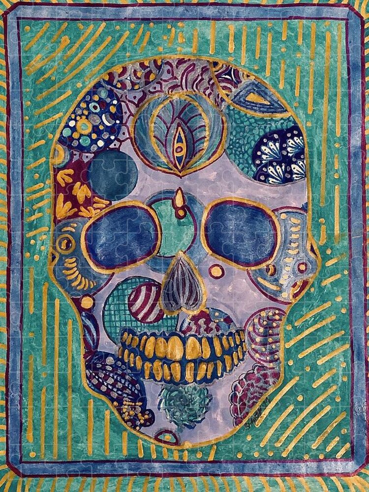 Turquoise Metallic Sugar Skull - Puzzle