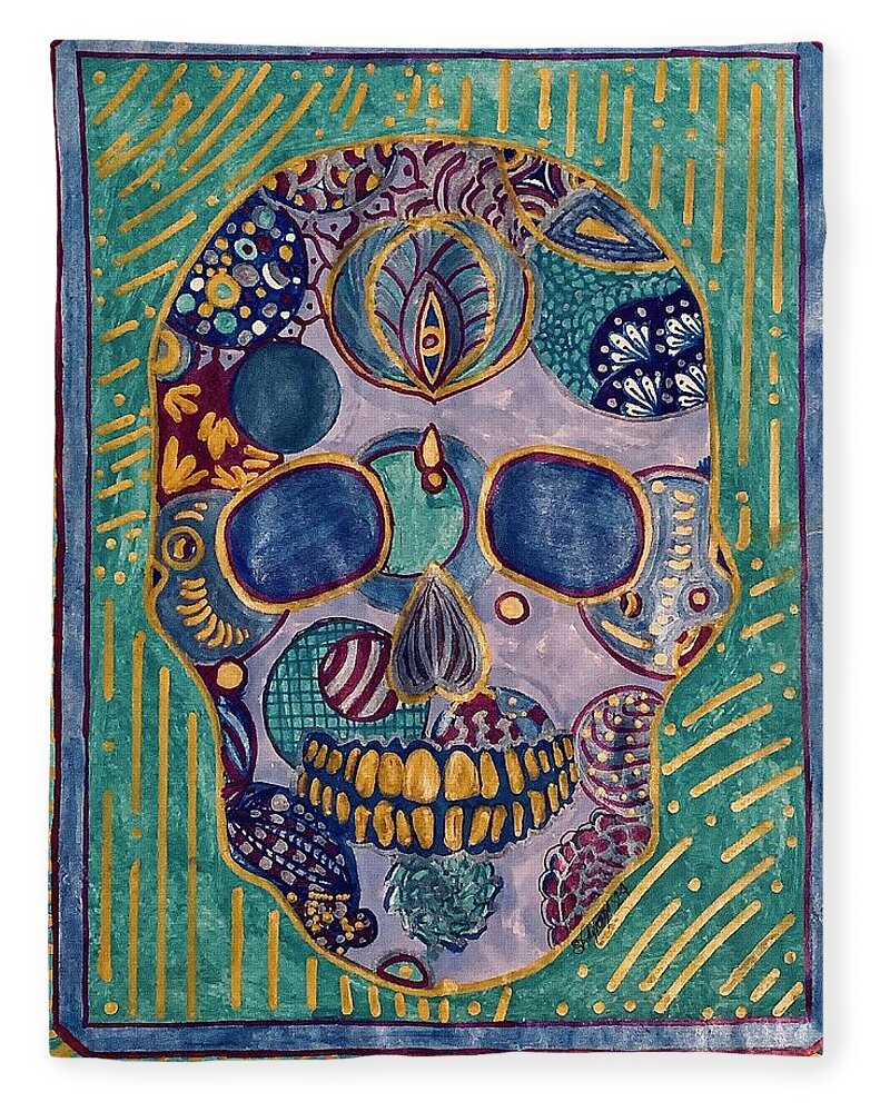 Turquoise Metallic Sugar Skull - Blanket