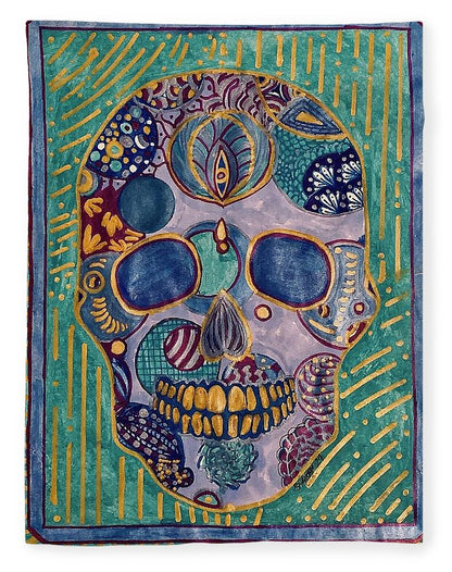 Turquoise Metallic Sugar Skull - Blanket
