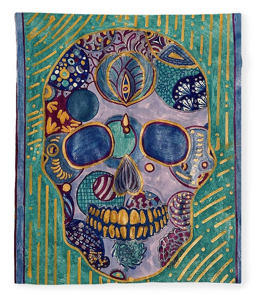 Turquoise Metallic Sugar Skull - Blanket