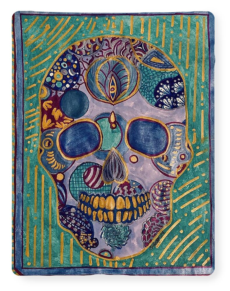 Turquoise Metallic Sugar Skull - Blanket