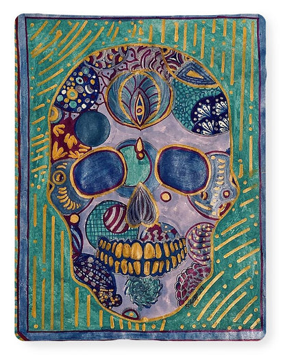Turquoise Metallic Sugar Skull - Blanket
