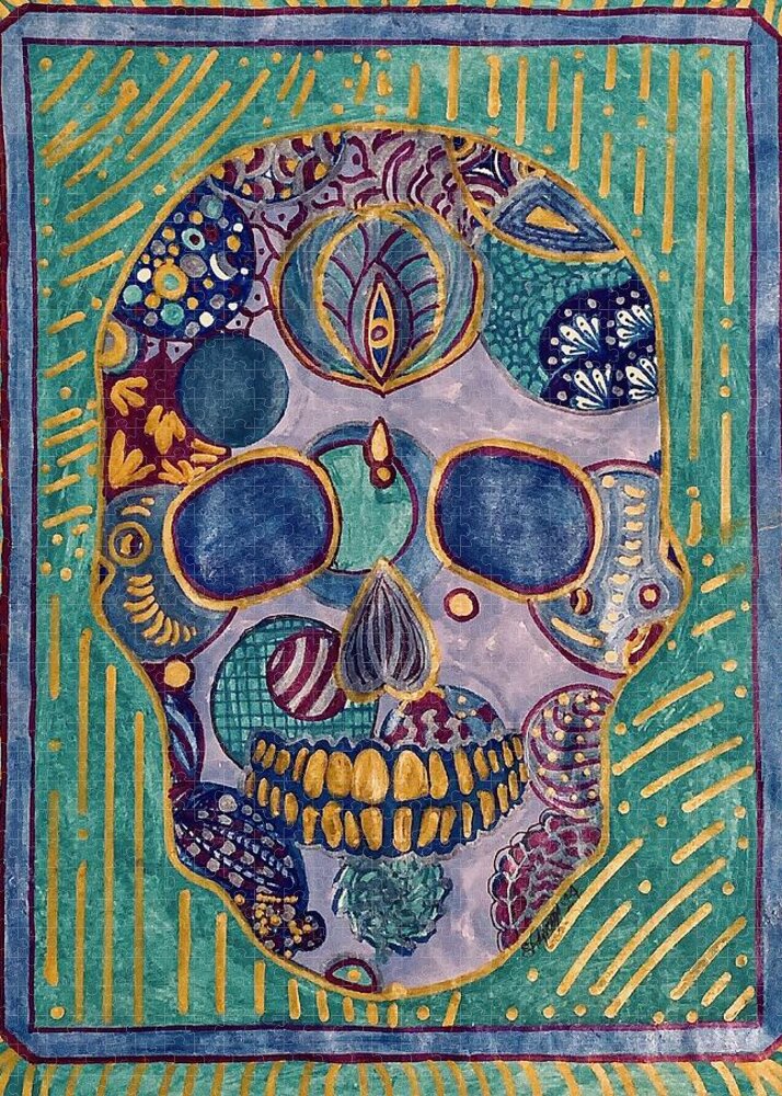 Turquoise Metallic Sugar Skull - Puzzle