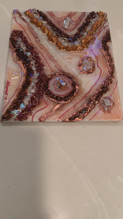 🔴SOLD🔴 Mini 8"x10" Geode Crystal Resin Glass with Druzy and Angel Aura Quartz Abstract Modern (Unframed)