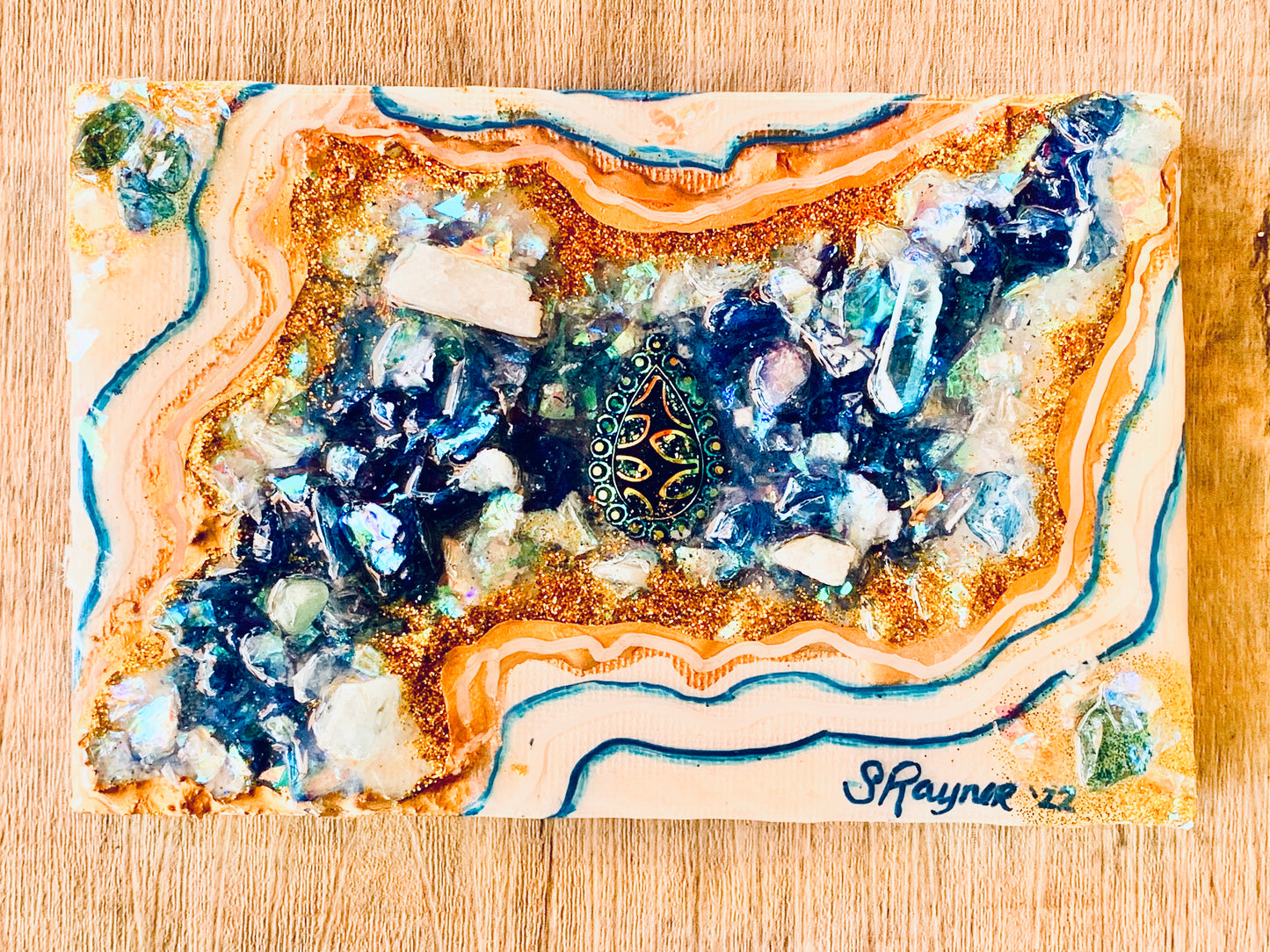🔴SOLD🔴 Mini Geode Crystal Resin Glass with Druzy and Angel Aura Quartz Abstract Modern