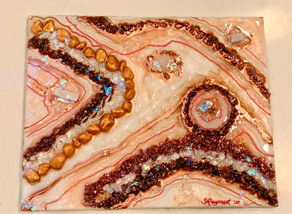 🔴SOLD🔴 Mini 8"x10" Geode Crystal Resin Glass with Druzy and Angel Aura Quartz Abstract Modern (Unframed)