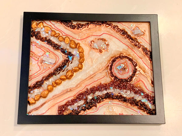 🔴SOLD🔴 Mini 8"x10" Geode Crystal Resin Glass with Druzy and Angel Aura Quartz Abstract Modern (Unframed)